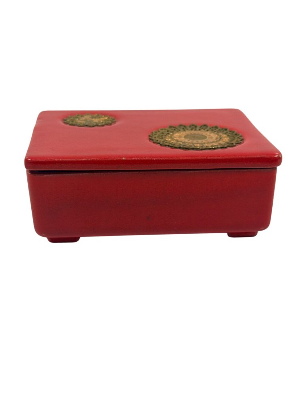 RARE Vintage Royal Haeger Red Dresser Trinket Box Brass Mandalla Accents R1688-S - Picture 6 of 9